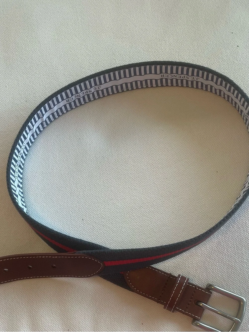 J. T. Spencer Belt Navy with Red Stripe Size 36   NNT USA